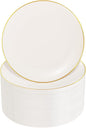Nervure 100Pcs Ivory and Gold Plastic Plates - 7.5inch Disposable Ivory Dessert/Salad Plates - Heavy Duty Plastic Plate Ideal for Wedding & Party