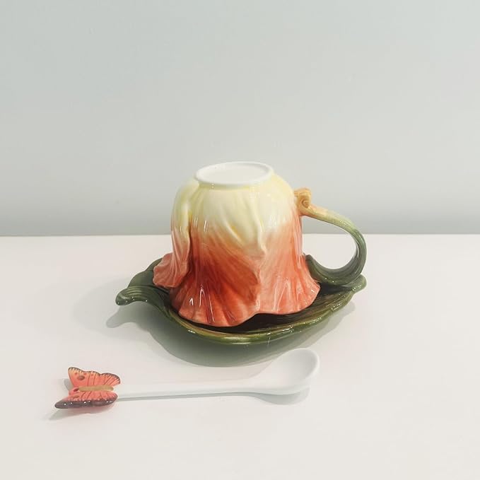 Ceramic Tea Cup and Saucer Set ，6OZ 3D Hand-Painted Flower Coffee Mug，Gift - Image 6