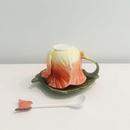 Ceramic Tea Cup and Saucer Set ，6OZ 3D Hand-Painted Flower Coffee Mug，Gift - Image 6