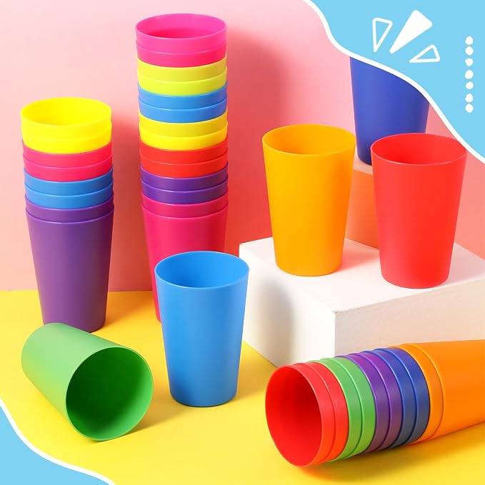 Potchen 150 Pieces Kids Plastic Cups 8.5 oz Reusable Drinking Cups Stackable - Image 4