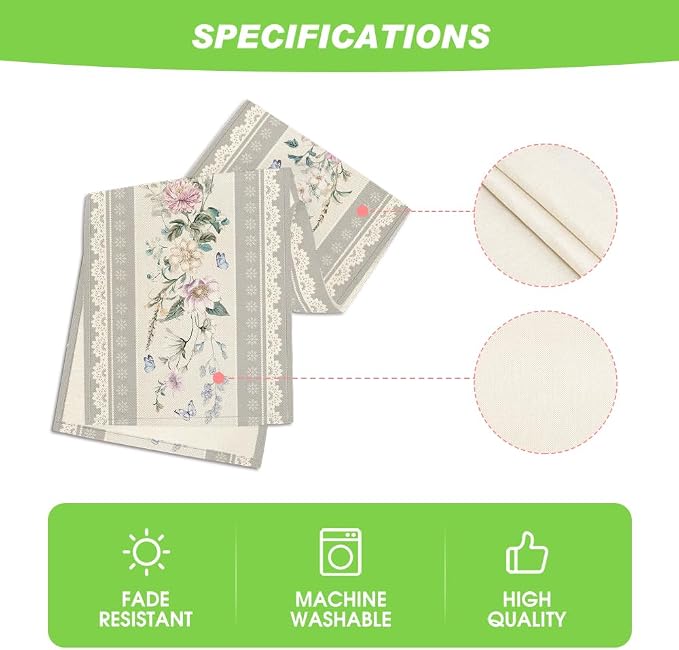 Artoid Mode Printed Lace Floral 210 GSM Spring Table Runner, Seasonal Summer - Image 5