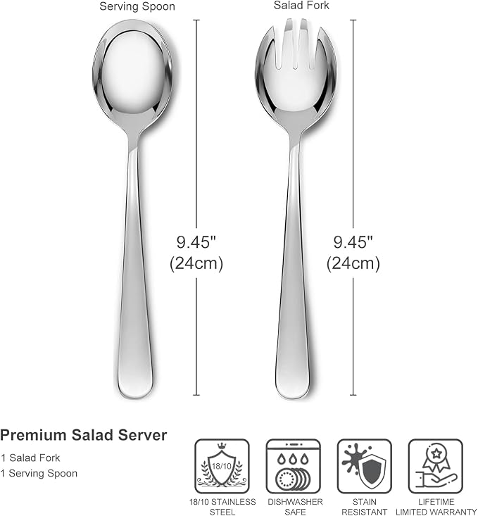 Premium Louise 18/10 Stainless Steel Salad Servers | Well-Balanced 9.45-Inch - Image 2