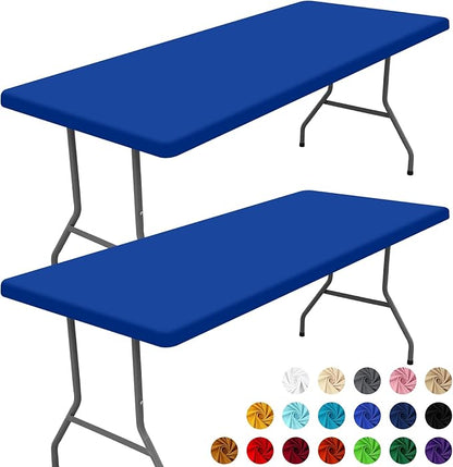 Spandex 5 Foot Rectangle Table Cloth 2 Pack, Elastic Fitted Tablecloths for Picnic, Stretch Washable Patio Table Cover for Outdoor, Camping, Banquet and Parties (Blue, 30"x60")