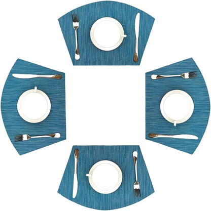 Red-A Woven Vinyl Placemats for Dining Table Durable Heat Resistant Washable Placemats for Round Table,Placemats Set of 4,Blue