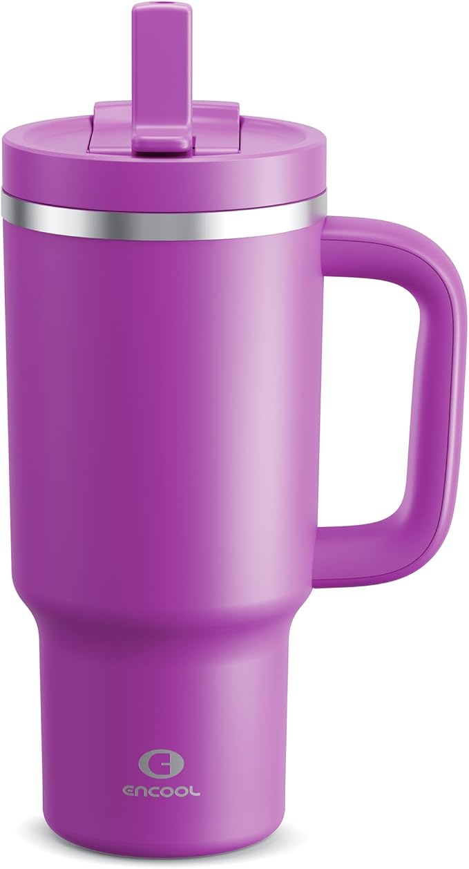 32 oz Tumbler with Handle and Straw: Stainless Steel Insulated Tumbler Keeps by ENCOOL