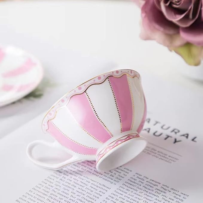 Bone China Pink Tea Cup with Saucer Spoon 3 Piece Set（7oz） Cappuccino Cups - Image 4
