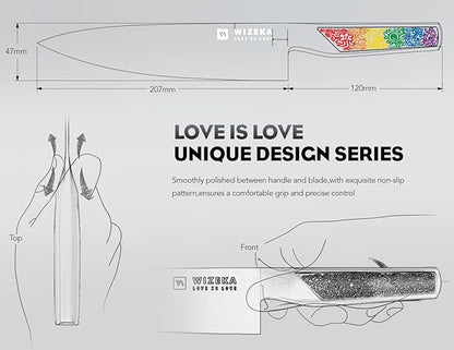 WIZEKA Chef Knife: 8 Inch: Extreme Sharp Kitchen Knife: Full Tang High Carbon Stainless Steel: Chef's knife with Ergonomic Handle with Unique Patterns,Rainbow Series