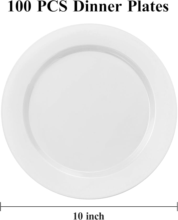 Bestluck 100PCS White Plastic Dinner Plates 10inch - Image 2