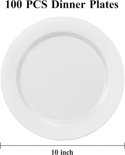 Bestluck 100PCS White Plastic Dinner Plates 10inch - Image 2