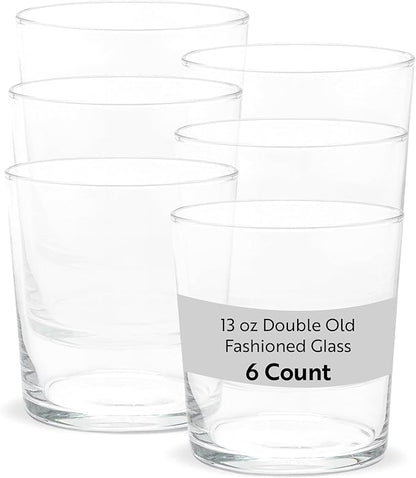 Restaurantware Sumi 12.5 Ounce Double Old Fashioned Glasses Set of 6 Fine-Blown Scotch Glasses - Tempered Dishwasher-Safe Glassware Clear Glass Whiskey Glasses Serve Cocktails and Liquors
