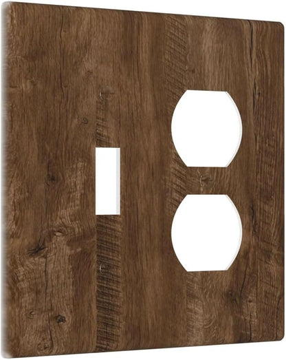 Light Switch Cover Plate Brown Rustic Wood Grain Farmhouse 2 Gang Decorative Switch Plates 1 Toggle Duplex Combo Outlet Covers GFCI Wall Plates for Cabin Bedroom Decor