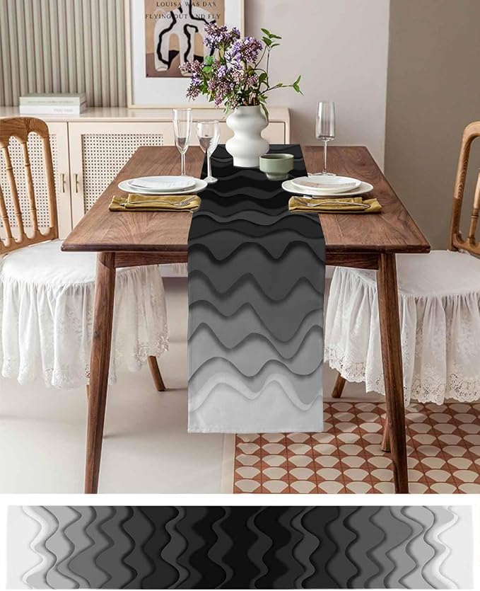 Grey Ocean Table Runners 70 Inches Long, Cotton Linen Fabric Table Runner - Image 6