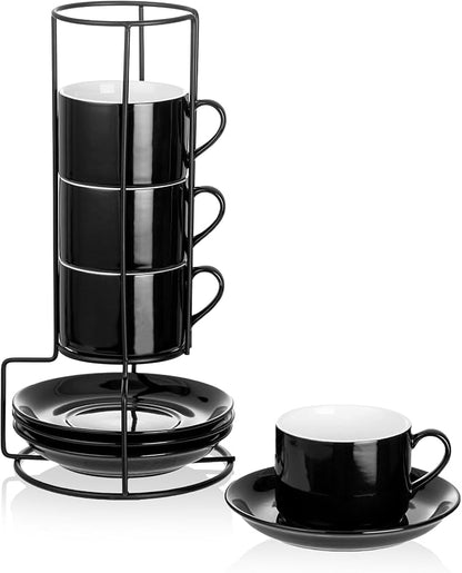 Cappuccino Cups Set of 4, 8oz Stackable Coffee Cups Set by MEICHU