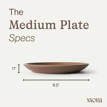 MORA Medium Plates Set of 4, 8.5 inch Ceramic Pottery Salad Plates - Microwave, Oven and Dishwasher Safe - Terracotta