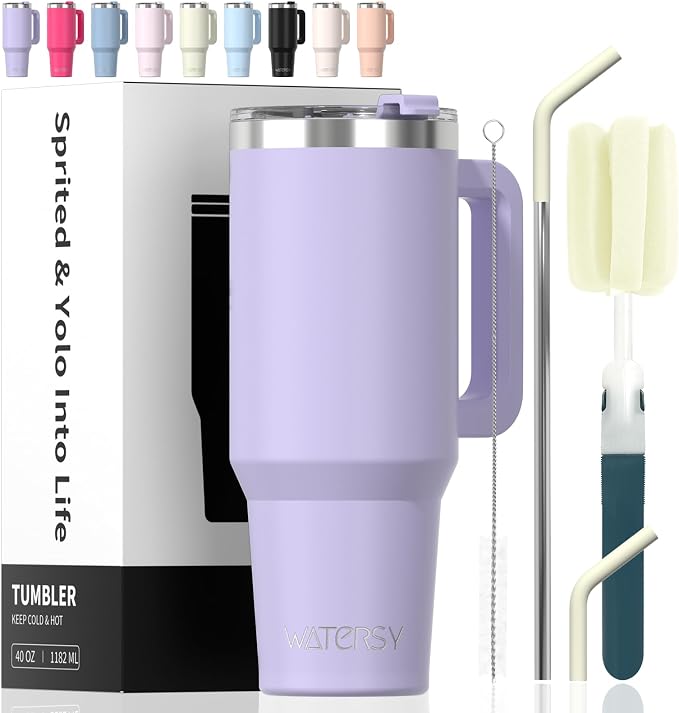 40 oz Tumbler with Handle, Tumbler with Lid and Straw, Double Wall Insulated by Watersy