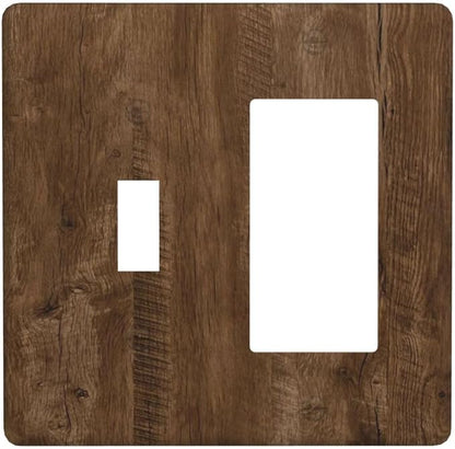 Light Switch Cover Brown Rustic Wood Grain Farmhouse 2 Gang Toggle Rocker Combo Socket Cover Wall Plates Decorative Switch Plates and Outlet Covers for Cabin Bedroom Decor