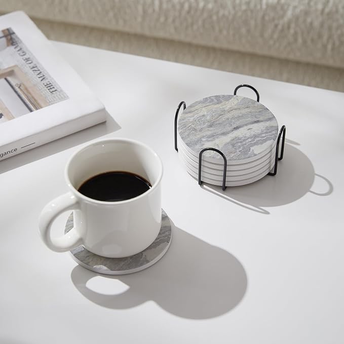 Set of 6 Light Gray Abstract Onyx Marble Coasters - Image 5