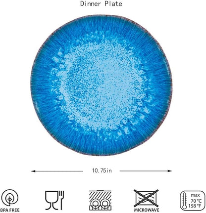 Melamine Dinner Plate Plastic Bread Butter Plates Set of 6 Pcs 11 inch Lightweight Shatter Proof Chip Resistant Dishwasher Safe Not Microware Not Oven(Light Blue)
