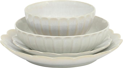Gibson Elite Malibu Shore 16 Piece Scallop Stoneware Reactive Glaze (Service for 4) Ceramic Plates and Bowls Dinnerware Set - Shiny Cream White