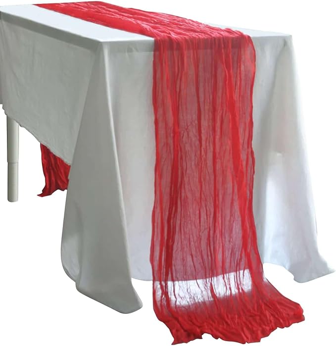 Efavormart 10ft Red Gauze Cheesecloth Table Runner - Image 7