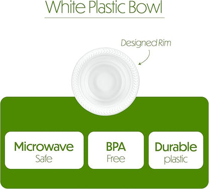 PLASTICPRO 200 PCS White Plastic Bowls 5 oz Premium Quality Light Weight Dishes Disposable Small Plastic Bowls for Dessert Appetizers Soups for Parties Weddings