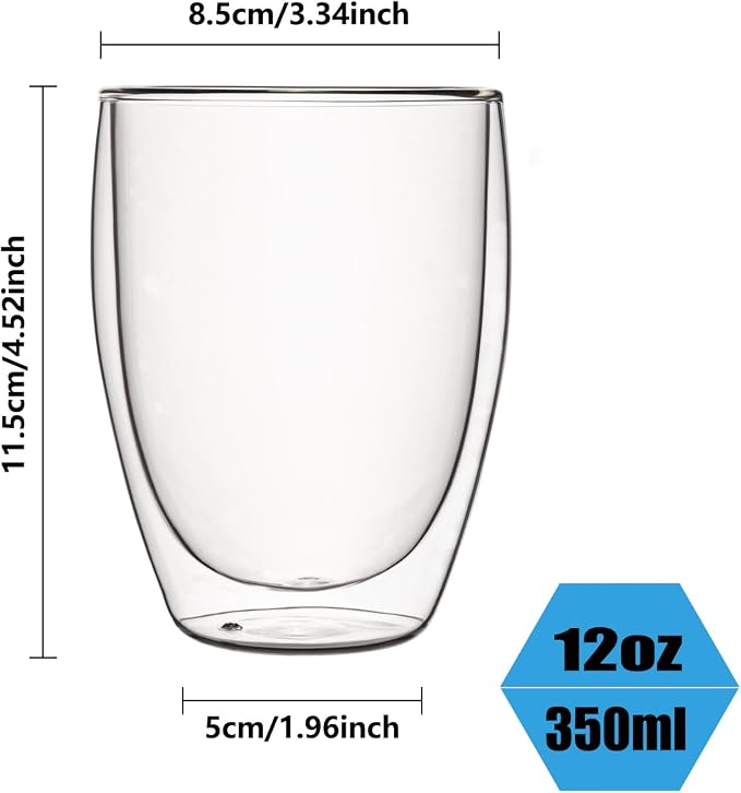 Glass Coffee Mugs Set of 2, Double Walled Clear Coffee Cups 12oz - Image 8