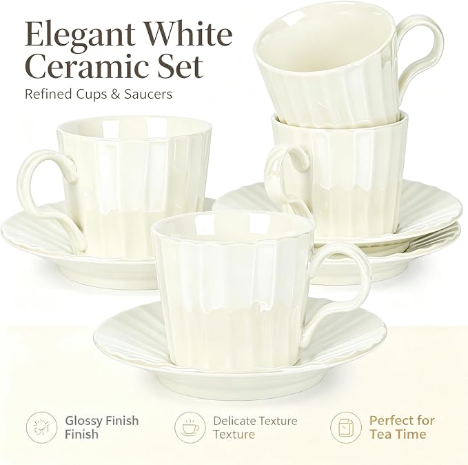 Ceramic Coffee Cup Set, 8 oz Cappuccino Cups - Image 3