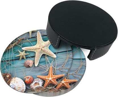 Fishnet Leather Coasters Starfish Seashells Set of 6 - Image 5