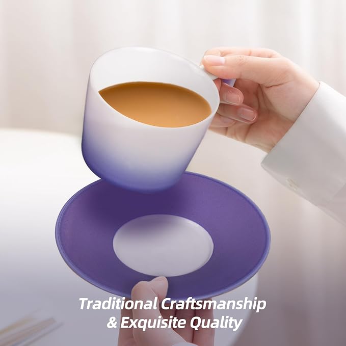KAMMAK Ceramic Coffee Cups and Saucers Set of 2, Porcelain Espresso Cups - Image 5