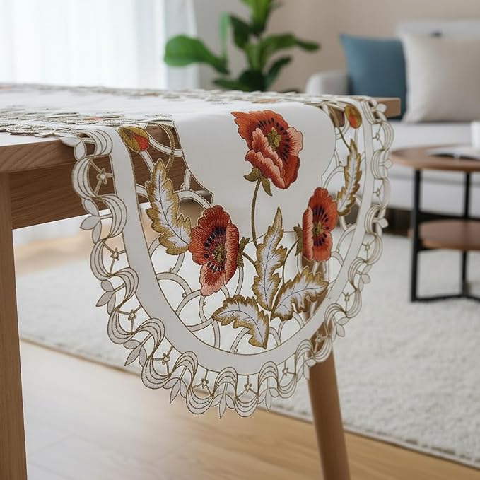 Arzoe Vintage European Flower Lace Table Runner Elegant Runners Cabinet Dining by Arzoe