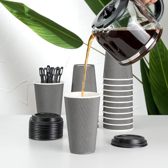 Restaurantware 16 Ounce Ripple Wall Disposable Coffee Cups, 500 Insulated Gray - Image 12