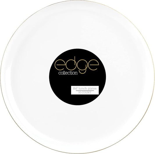 [30 Pack 8.6''] White Plastic Party Plates With Gold Rim Edge Collection Premium heavyweight Elegant Disposable Tableware Dishes