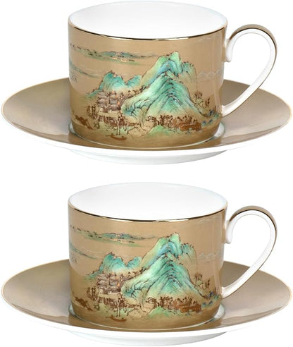 KAMMAK Tea Cups and Saucers Set of 2, Porcelain Coffee Cups, JBE009 | Stackable by KAMMAK