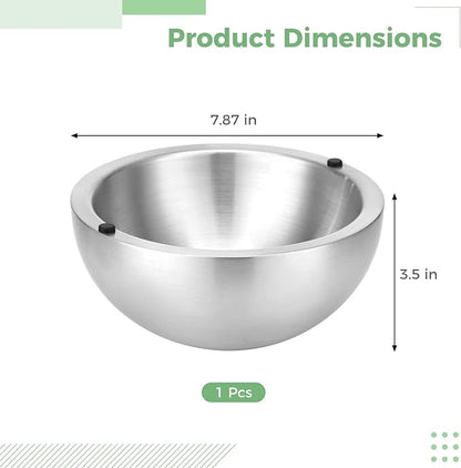 Joyibay 7.87 Inch Dip Chiller Bowl Long-Lasting Stainless Steel Salad Bowl, Stylish Insulated Double-Wall Serving Bowl with Water Injection Hole, Versatile for Keeping Food Hot or Cold