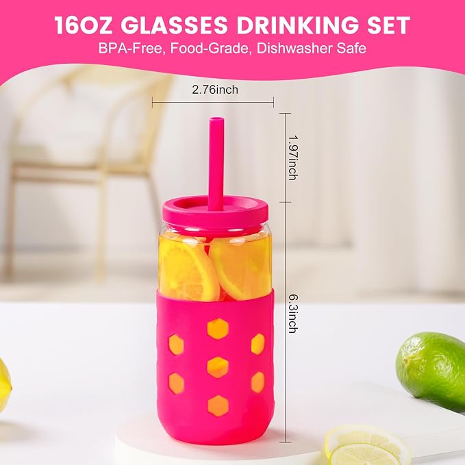 Mrsdry 16 oz Glass Cups with Lids and Straws - Image 6