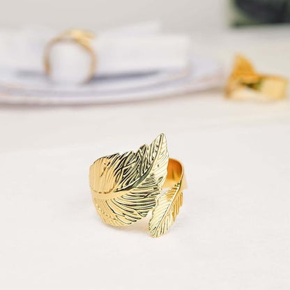 Efavormart 4 Pack | Metallic Gold Ornate Leaf Napkin Rings, Linen Napkin Holders - Image 5