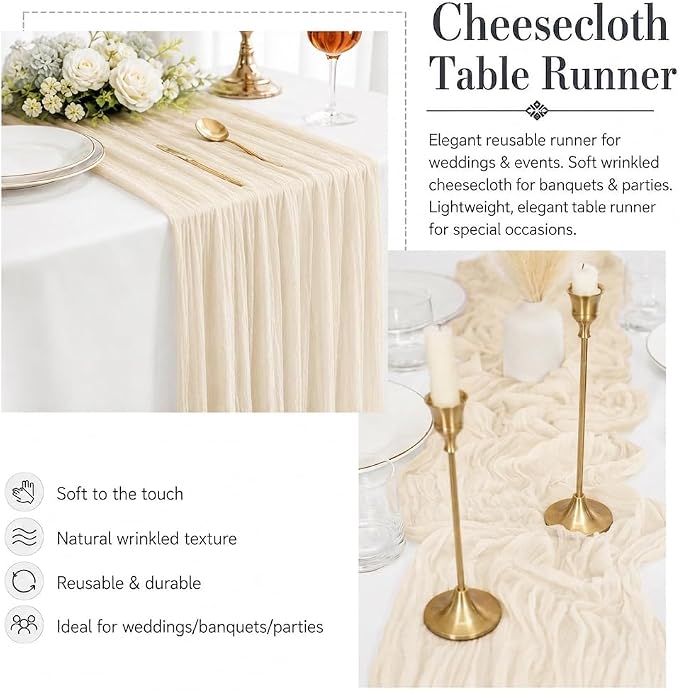 2 Pack Ivory Cheesecloth Table Runner 17x108 Inch Boho Rustic Semi Sheer Gauze - Image 5