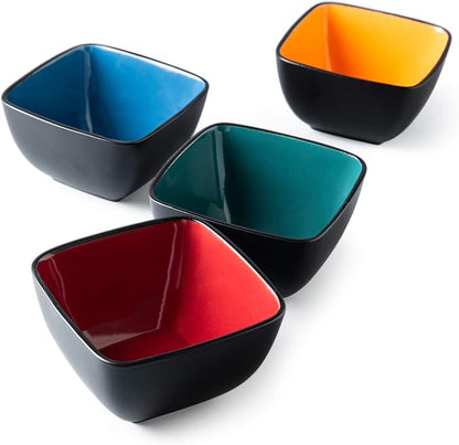 AmorArc 32oz Square Cereal Soup Bowls, Stoneware Bowls Set of 4 by AmorArc