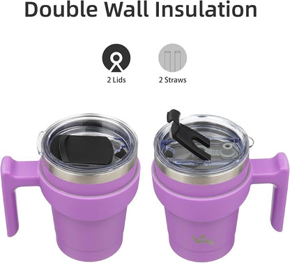Konokyo 10 oz Tumbler with Handle and Straw, Insulated Travel Mug | Lavender; - Image 3