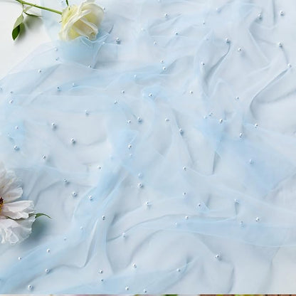 Artoid Mode 6PCS Pearl Blue Gauze Table Runner 120 Inch 10FT, Seasonal Sheer Dining Holiday Wedding Birthday Baby Shower Table Decor for Home Party