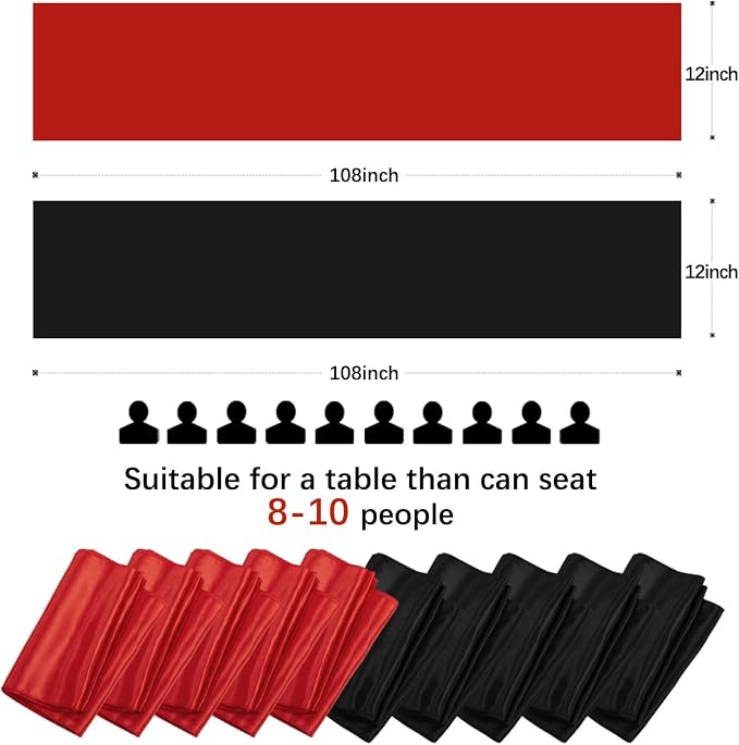 Red and Black Satin Table Runners 10 Pack 12x108 inch Silk Smooth Fabric | - Image 2
