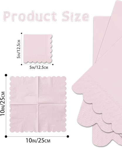 qiqee Grapefruit Pink Cocktail Dinner Napkins 5x5inch Disposable Beverage,Wedding, Birthday Party Dessert Wave Paper Napkins(120 Count)
