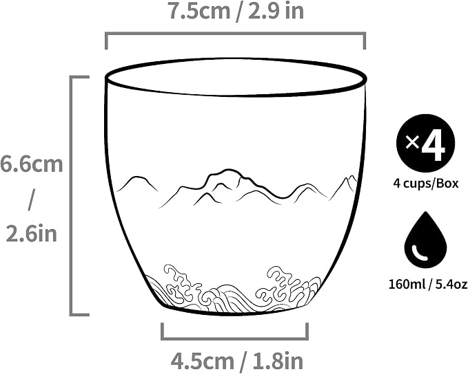 TEANAGOO Ceramic Japanese Tea Cups Set of 4pcs, 5.4oz/160ml Elegant Ceramic - Image 3
