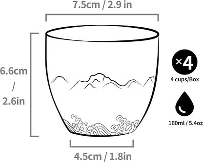 TEANAGOO Ceramic Japanese Tea Cups Set of 4pcs, 5.4oz/160ml Elegant Ceramic - Image 3