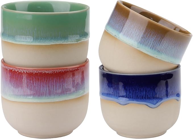 4 Pieces Handleless Porcelain Espresso Cups Set, 5 Oz Porcelain Espresso Mugs by Roucerlin