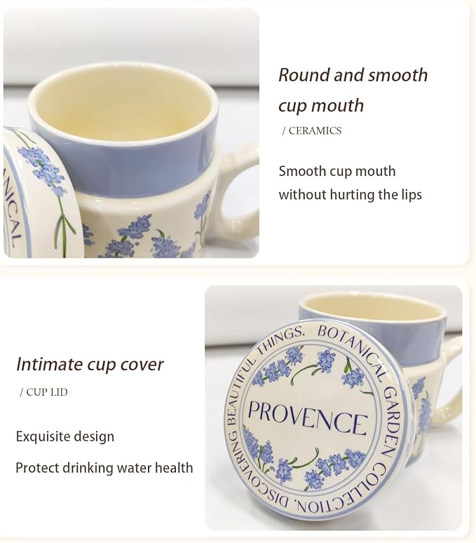 12.9oz Ceramic Coffee Mug with Lid, Flower Patterned Porcelain Mug, Ceramic Tea - Image 3