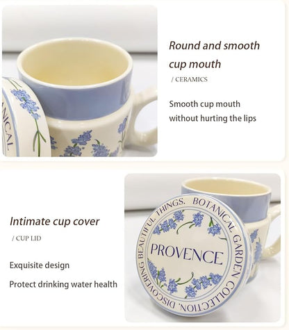 12.9oz Ceramic Coffee Mug with Lid, Flower Patterned Porcelain Mug, Ceramic Tea - Image 3