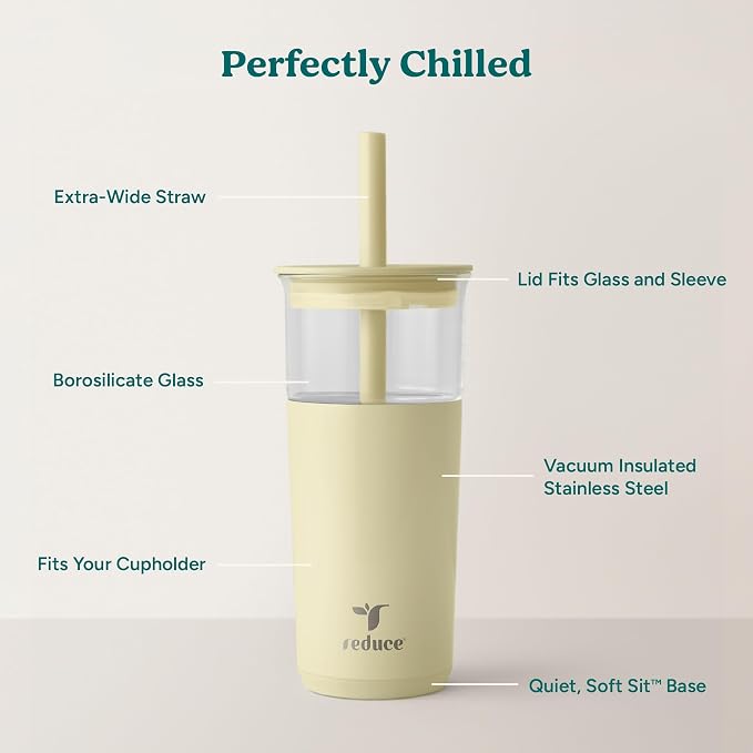 REDUCE Aspen - 20oz Vacuum Insulated Glass Tumbler - Extra Wide Straw & Lid | - Image 3
