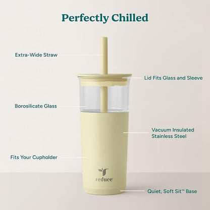 REDUCE Aspen - 20oz Vacuum Insulated Glass Tumbler - Extra Wide Straw & Lid | - Image 3