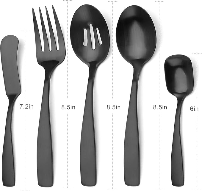 O.C.E. 5-Piece Matte Black Serving Flatware Silverware Set, Utensil Set of - Image 2